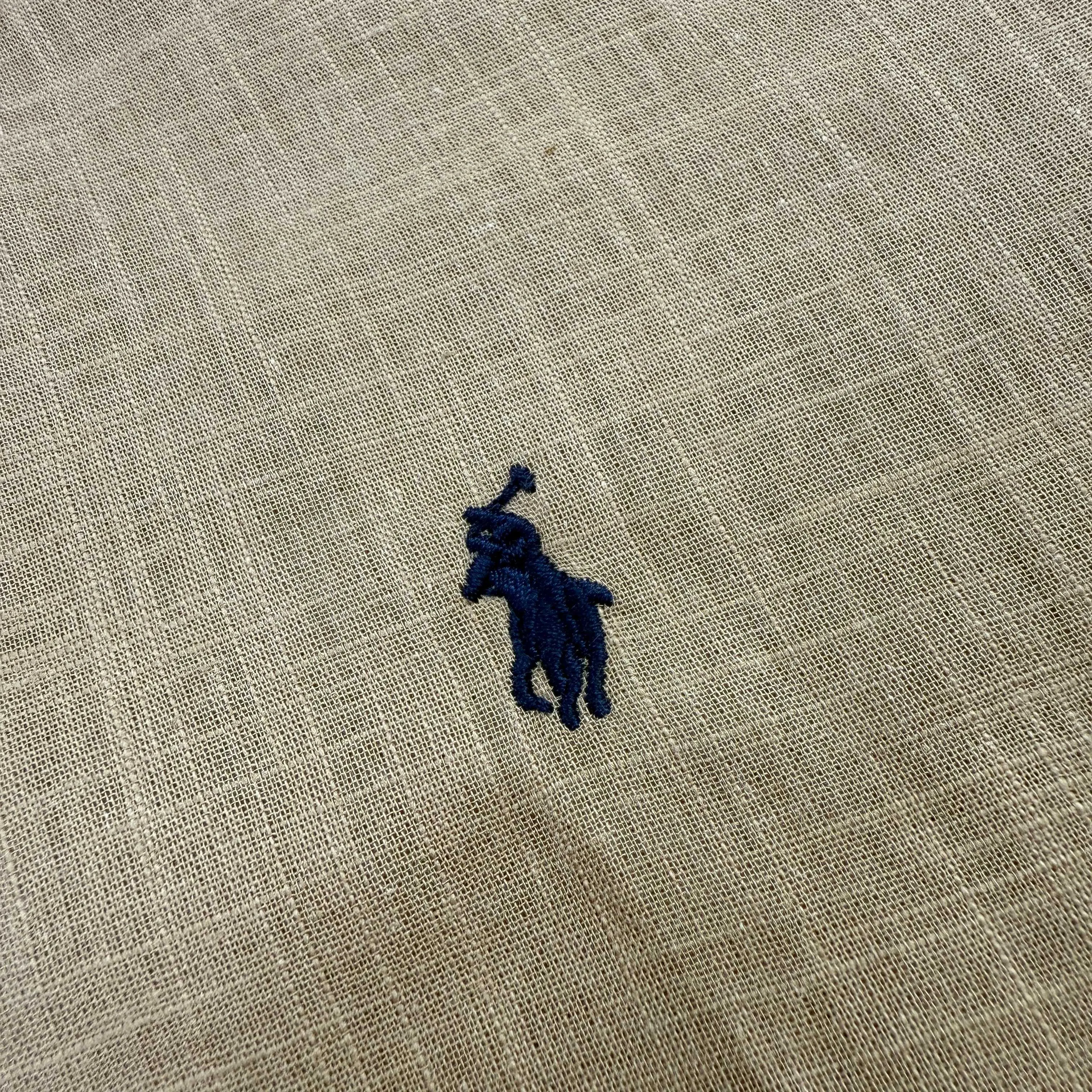 P220 💰Model G36 New Ralph Lauren pony logo linen embroidered shirt Ralph Lauren pony logo cotton and linen shirt Internet celebrity versatile popular style sun protection-Korean style series-loose and suitable for travel photography📷Excellent style-strong control and slimming Color: White Pink Khaki Size: S M L XL
